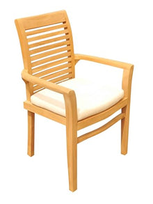 WholesaleTeak 12 Seats 13 Pcs Grade-A Teak Wood Dining Set: 118" Double Extension Mas Oval Trestle Leg Table and 12 Mas Stacking Arm Chairs #11MS2712