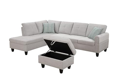 FANYE L-Shaped Modular Sectional Sofa Light Gray-a
