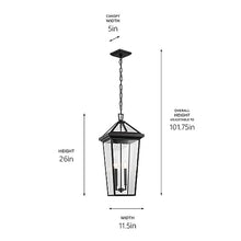 Kichler Regence 2-Light Textured Black Luxe Updated Traditional Outdoor Pendant with Clear Glass for Outdoor Walls, Exterior Doors, Garage, Porch or Patio Walls