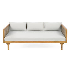 Merax 67.5" Outdoor Patio Daybed 3 Seater Sofa Bed,Acacia Wood Frame with Rattan Arm,Cushion & Pillow for Pool