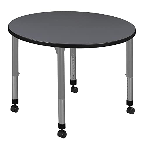 Romig Kee 42" Round Height Adjustable Mobile Classroom Activity Table Grey