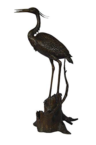 Nifao Great Blue Heron, Tall Medium Bronze Fountain, 22" L x 21" W x 49" H