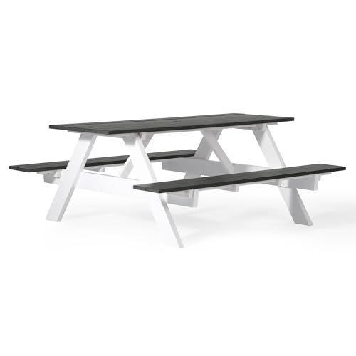 WestinTrends Outdoor 70" HDPE Plastic Picnic Table Bench with Umbrella Hole, Gray