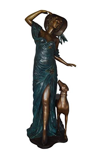 NIFAO Girl Walking Dog, Outdoor Medium Bronze Statue, 25" L x 22" W x 50" H