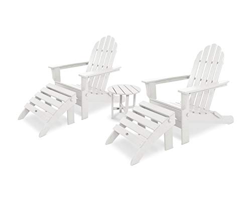 Trex Outdoor Furniture by Polywood Cape Cod Folding Adirondack Set with Ottomans, Classic White