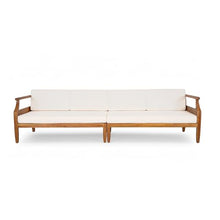 Merax 4-Seater Acacia Wood Mid-Century Modern Outdoor Sofa Set, Teak+Beige