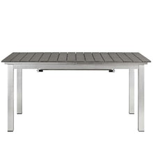Pemberly Row Modern Patio Dining Table, 30 in Height, Aluminum/Wood, Gray Finish, 62.5-94 in Extendable, Collapsible Panel, Black Foot Caps, Outdoor Table for Backyard or Patio Dining