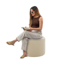 FDP 24" Round Oversized Outdoor Ottoman Featuring Sunbrella Two-Tone - Weather-Resistant, Fade-Resistant, Fully Assembled Patio Furniture for Backyard or Poolside Seating, 18" H - Flax/Sand