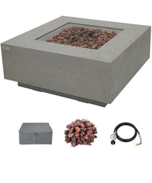 AMS 40" Square Concrete GFRC Natural Gas Fire Pit Table (Light Gray)
