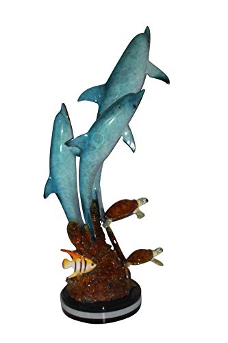 NIFAO Three Dolphins with Turtles, Outdoor Medium Bronze Statue, 40" H