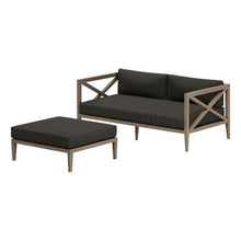 Modway Northlake Teak Outdoor Loveseat and Ottoman Set in Weathered Flint Gray – 2-Piece Outdoor Furniture Set with Weather-Resistant Cushions