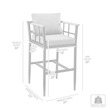 Armen Living Wiglaf Modern Outdoor Patio Counter Chair Bar Stool in Aluminum Metal and Teak Wood with Gray Cushions, 26" Seat Height
