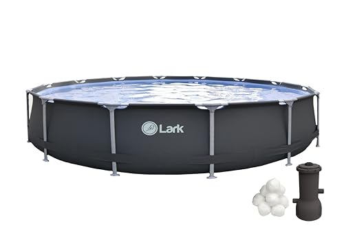 Lark 14 x 33 Graphite Pool with Pool Filter Balls - Rustproof Fiberglass, Snap-in Design, 530-Gallon Filtration Pump, Filterball Technology, Puncture-Resistant 3-Ply PVC