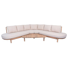 Christopher Knight Home Gemsy 118" Acacia Wood Outdoor Patio Furniture Set with Cushion, Outdoor Half Moon Curved Sectional Sofa Set with Coffee Table, Patio Sectional Sofa Set, Beige+Light Teak