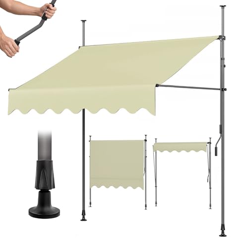 Manual Retractable Awning Balcony Window Sun Shade Shelter, Folding Umbrellas Outside, Waterproof Canvas, Sturdy Heavy-Duty Frame, Canopy for Outdoor Patio Deck Garden Dining Room(Beige,400cm)