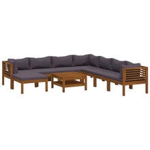 VGLQNRPT 9-Piece Outdoor Lounge Set, Solid Acacia Wood Modular Patio Furniture, Dark Grey Cushioned Garden Seating for 8 People