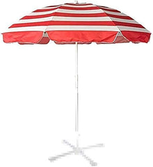 Housewares Sun Parasol Umbrella Garden 2.4m Striped Beach Umbrella Umbrellas, with Three-layer 8 Metal Reinforced Support Frames, for Outdoor Cafe Balcony Pool Without Base (Color : (Red)