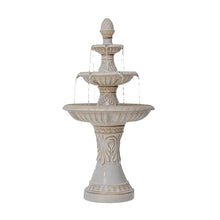 XBrand 47" H 3-Tier Freestanding Outdoor Ceramic Water Fountain with Leaf Details for Patio, Yard and Garden Decor, Beige with Pump for Outdoor Spaces