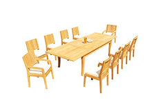 WholesaleTeak 10 Seats 11 Pcs Grade-A Teak Wood Dining Set: 122" Atnas Double Extension Rectangle Table and 10 Maldives Chairs (2 Arm & 8 Armless Chairs) #11ML2811