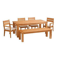 Afuera Living Outdoor Teak Wood Dining Table, 80 x 36 x 30.25 in, Natural Oil Finish, Sustainable Plantation Teak, Umbrella Hole, Seats up to 8, Mid-Century Style Patio Furniture for Alfresco