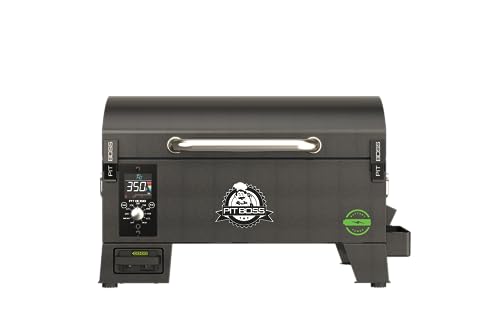 Pit Boss 150 Battery Powered Wood Pellet Grill & Smoker with Flame Broiler 256-Sq. In. Cooking Space, 180°F to 500°F Temperature Range, 7 lb. Pellet Hopper, for Tailgating, Camping, or Travel, Black