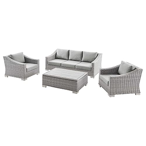 Lounge Sectional Sofa Chair Set, Rattan, Wicker, Grey Gray, Modern, Outdoor Patio Balcony Bistro