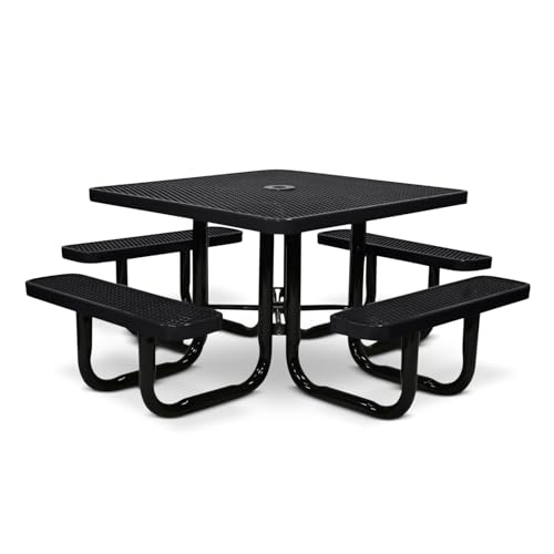 46” Square Heavy-Duty Expanded Metal Black Picnic Table