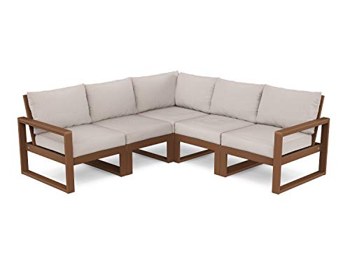POLYWOOD® Edge 5-Piece Modular Deep Seating Set in Teak/Dune Burlap