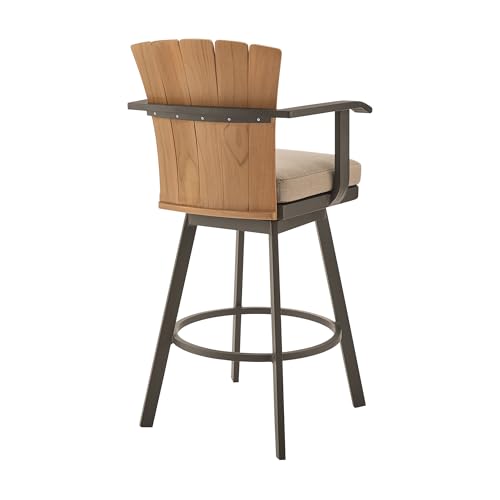 HomeRoots 40" Brown Metal Swivel Outdoor Counter Height Bar Chair with Footrest Brown