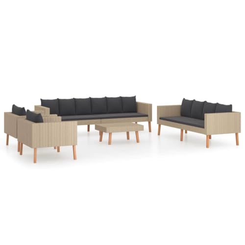 RJPLMFV 5 Piece Patio Lounge Set with Cushions Poly Rattan Beige