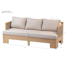 Outdoor Patio Sofa, 3-Seat Acacia Wood and All-Weather Wicker Modern Couch