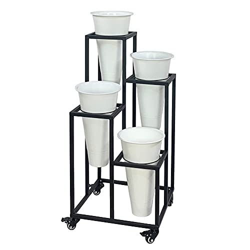MIIKHI Plant Ladder Shelf Outdoor Rack for Plants Flower Cart Display Stand with Wheels Flower Holder Stand for Flower Shop