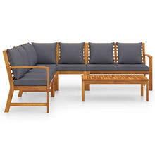 YUTAASU 6 Piece Patio Lounge Set with Solid Acacia Wood Frame, Oil Finish, and Thick Cushions, Including Slatted Coffee Table, Modular Outdoor Seating Set for Balcony or Garden