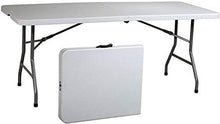Ontario Furniture 8’ Foot Rectangular Plastic Folding Table (30" x 96” Inch) | Fold in Half with Carrying Handle | Lightweight and Portable | White Resin with Sturdy Steel Frame