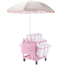 Mobile Rolling Metal Flower Cart Stand with 18 Buckets Umbrella Vendor Rack for Market Wedding Garden Decor
