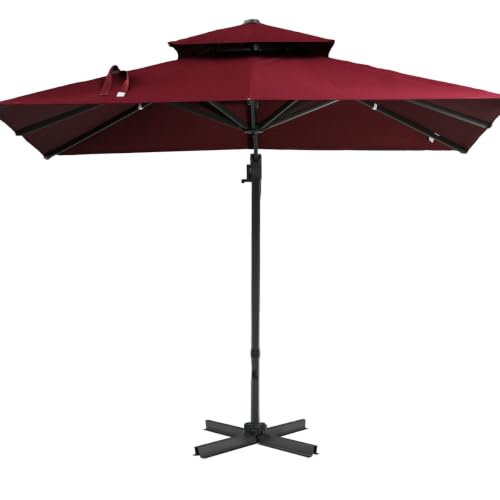 OROTLECT Red Hanging Cantilever Offset Patio Umbrella 10ft - 360 Rotation, Tilt, Square, Aluminum Base For Car Show Cantilever, Rotating, Outdoor Picnic