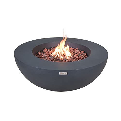 Elementi 42 Inch Modern Concrete Circular Natural Gas Lunar Bowl Fire Pit with Auto Ignition, Clean Flame, 10'' Hose, Lava Rocks, & Canvas Cover, Grey (OFG101DG-NG)