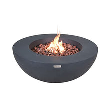 Elementi 42 Inch Modern Concrete Circular Natural Gas Lunar Bowl Fire Pit with Auto Ignition, Clean Flame, 10'' Hose, Lava Rocks, & Canvas Cover, Grey (OFG101DG-NG)