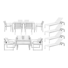Pemberly Row 15-Piece Aluminum Frame Patio Sofa Set, White Finish, Includes Dining Table, 6 Chairs, 4 Loungers, 2 Sofa Chairs, 1 Sofa, 1 Coffee Table, Outdoor Furniture for Patio or Garden Use