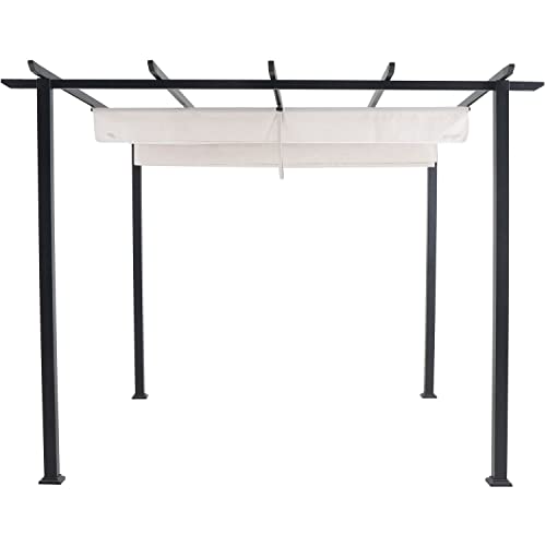 Hanover Reed Outdoor Pergola with Adjustable Sling Canopy Gray 9.8' x 9.8' x 7.6'