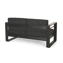 Christopher Knight Home Giovanna Outdoor Loveseat Dark Gray Natural Black Anodize