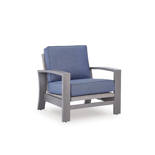 Signature Design by Ashley Dillon Beach Rocking Outdoor Lounge Chair All-Weather Gray Resin Wicker, Nuvella Fabric Cushions, Aluminum Frame Patio, Porch, Deck Seating