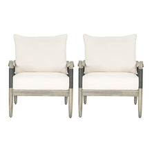 Merax Outdoor Acacia Wood Club Chairs Set of 2, Woven Rope Patio Furniture Conversation Seat with Thick Cushion for Porch, Garden, Backyard, Balcony, Grey