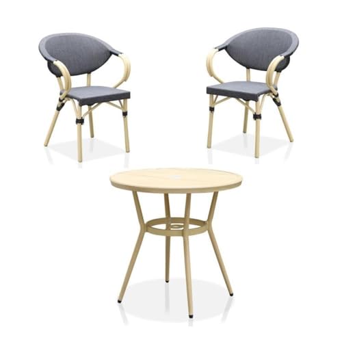 Borda Transitional 3-Piece Natural Metal Bistro Table and Chair Set