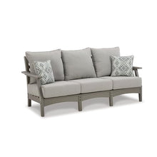 Signature Design by Ashley Visola 80"W 3-Seat Outdoor Patio Sofa, HDPE Wood Look, Couch with Performance Cushions for Deck Furniture, Gray