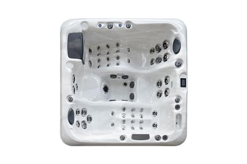 Luxuria Spas Sensation 4-Person 73-Jet Hot Tub with Double Lounge and Touch Screen Silver Marble/Grey