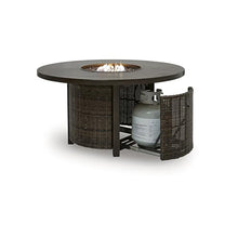 Signature Design by Ashley Outdoor Fire Pit Table, Round Wicker Propane