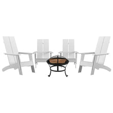 EMMA + OLIVER 4 Harmon Adirondack Chairs & Fire Pit Set White