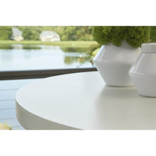Signature Design by Ashley Seton Creek Outdoor Bar Table, 40 Inch Round Patio Bar Height Table with Umbrella Hole, Aluminum Frame, Stone Look Tabletop, for Outdoor Dining, Seats 4, Beige