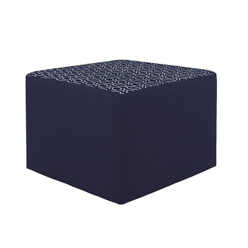 FDP 24" Square Oversized Outdoor Ottoman Featuring Sunbrella Two-Tone - Weather-Resistant, Fade-Resistant, Fully Assembled Patio Furniture for Backyard or Poolside Seating, 18" H - Indigo/Navy